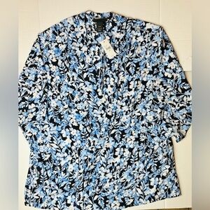 Lane Bryant Women's Plus Size 22/24 Cardigan Blazer‎ Floral Blue 3/4 Sleeve NWT